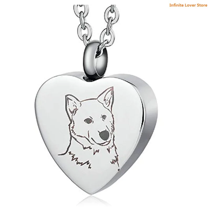 Stainless Steel Heart Cremation Necklace Urns For Pet Dog Ashes Holder Memorial Pendant