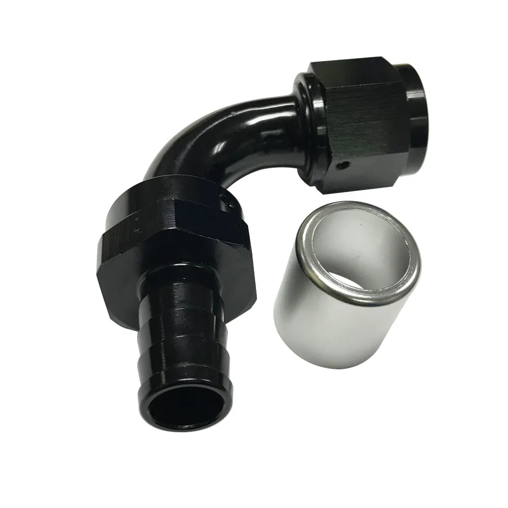 WILLIN - Aluminum AN10 10AN 90 Degree Swivel Crimp Bend Fitting With Barb End Black