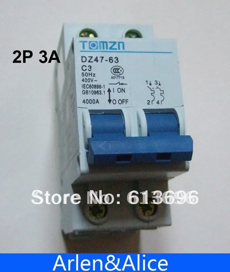 2P 3A 240V/415V 50HZ/60HZ Circuit breaker MCB safety breaker C type