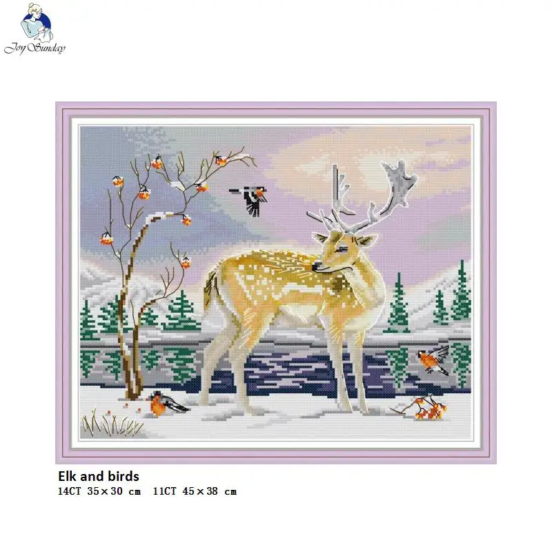 

Elk and Birds Counted Print On Canvas, DMC 14CT 11CT Cross Stitch kits, Embroidery Needlework Set, Hand Made Crafts Home Decor