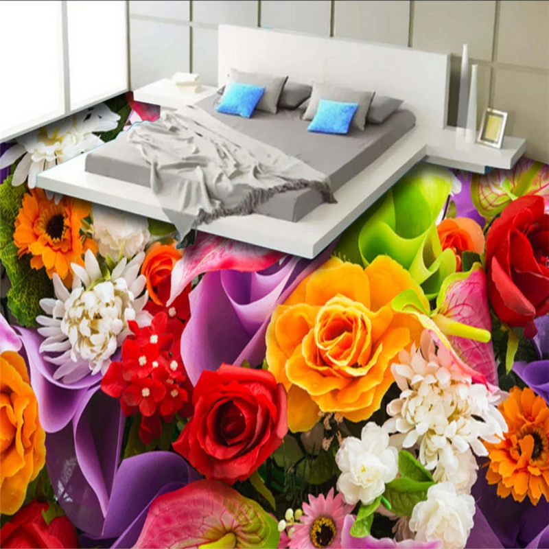 

Beibehang Custom 3D wallpaper Beautiful HD Rose color flowers bathroom 3d flooring painting 3d flooring papier peint mural photo