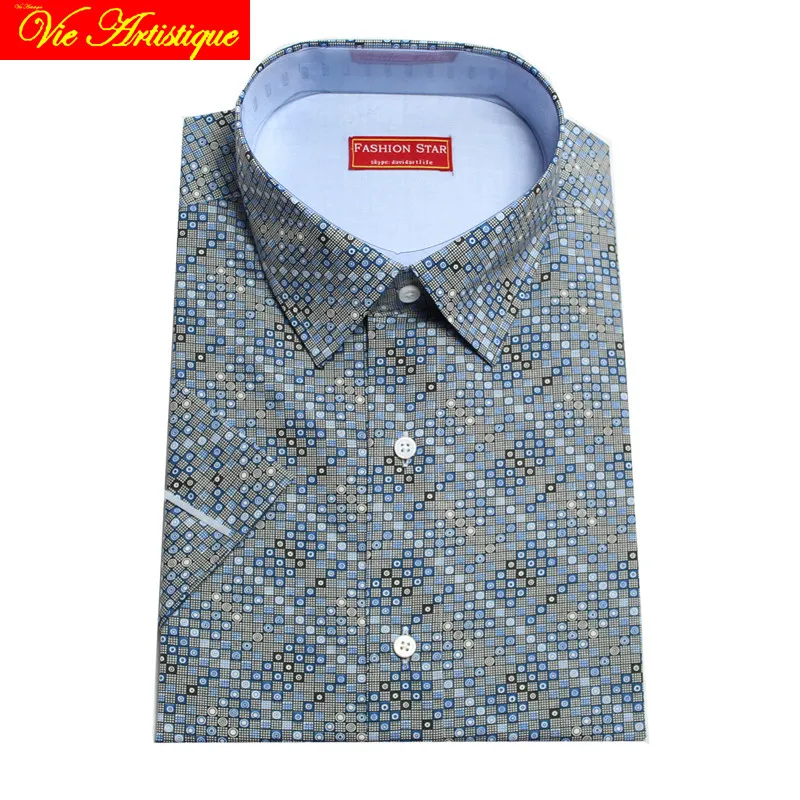 

custom tailor made Men's bespoke cotton floral dress shirts business formal wedding ware blouse 2019 short sleeve grey geometric