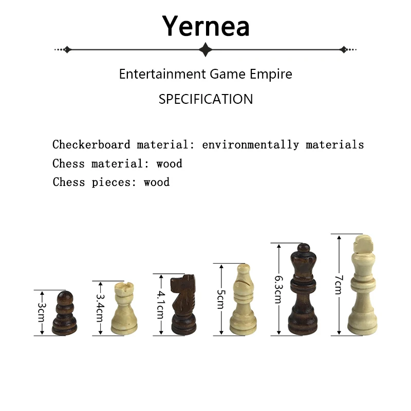 Yernea Chess Pieces Wooden Game Folding Wooden King 7CM Chess Set 34*34*1.8CM Chess Board Game Checkerboard Entertainment Gift