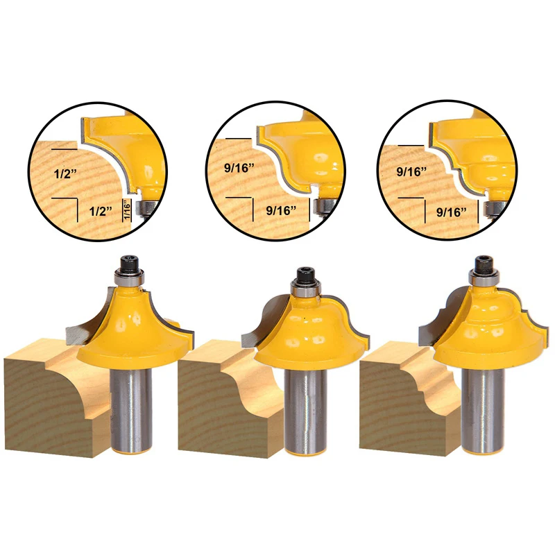 

3pcs/lot Bit Edge Molding Router Bit Set - Large Designer - 1/2" Roundover Bead Roman Ogee