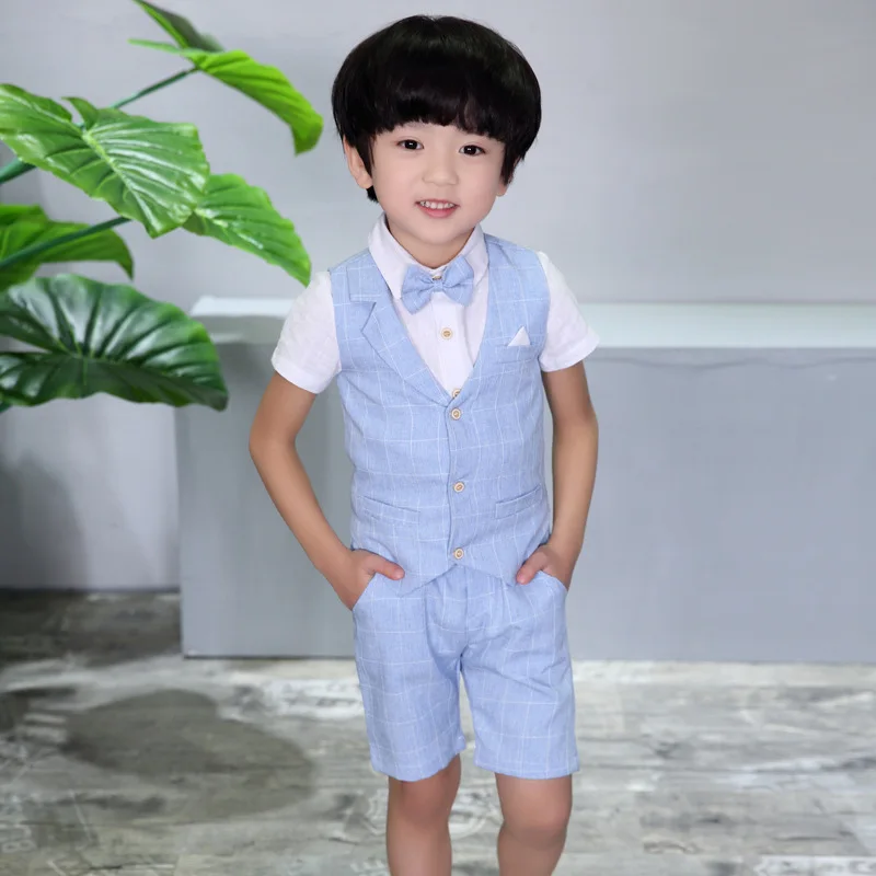 Boys Vest Suit for Wedding Kids 2PCS Vest+Shorts Gentleman Party Dress Boys Formal Suit Children\'s Day Graduation Tuxedo Costume