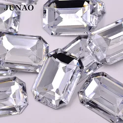 JUNAO 30x40mm Large Clear Rhinestones Applique Sewing Acrylic Gems Flat Back Crystals Sew On Strass Rectangle Stones for Crafts