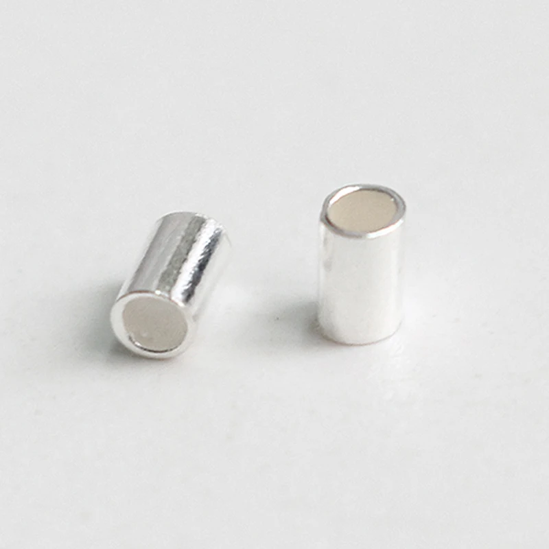Genuine Real Pure Solid 925 sterling Silver Crimp End Beads Silver Crimps Silver End Bead Round Tube for Jewelry Making Findings