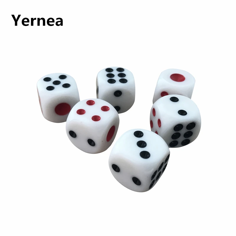 Yernea 10Pcs/Lot High-quality 16mm Drinking Dice Red and Black Dots Rounded Corner White Dice Nightclub Bars KTV Dedicated