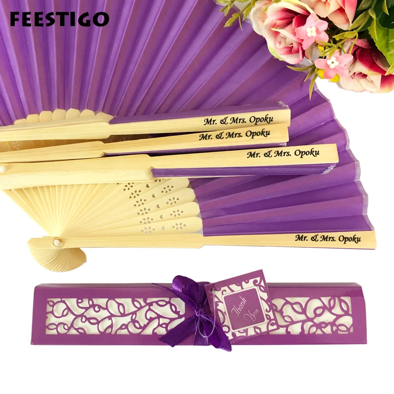 

FEESTIGO Wholesale 30PCS Personalized Folded Hand Silk Fans Wedding Favors Customized Folding Hand Fan Wedding Gifts For Guests