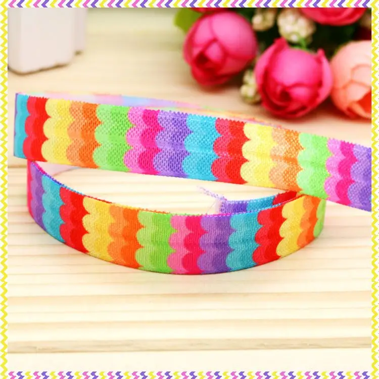 5/8 inch   Elastic FOE rainbow printed headband headwear diy hair band wholesale OEM H4280