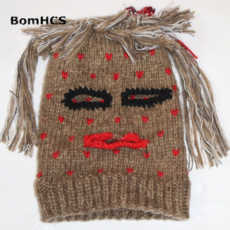 BomHCS Very Funny Pigtail Mask 100% Handmade Knitted Braid Wig Beanie Hat Party Halloween Gift