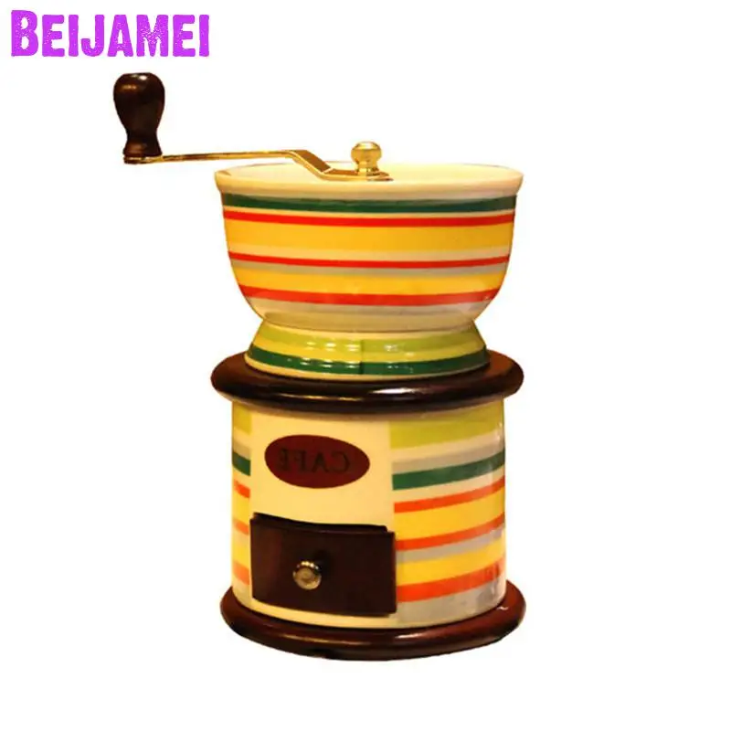 BEIJAMEI Retro Ceramic Manual Coffee Bean Maker Grinder Nut Mill Hand Grinding Tool Small Grinding Machine