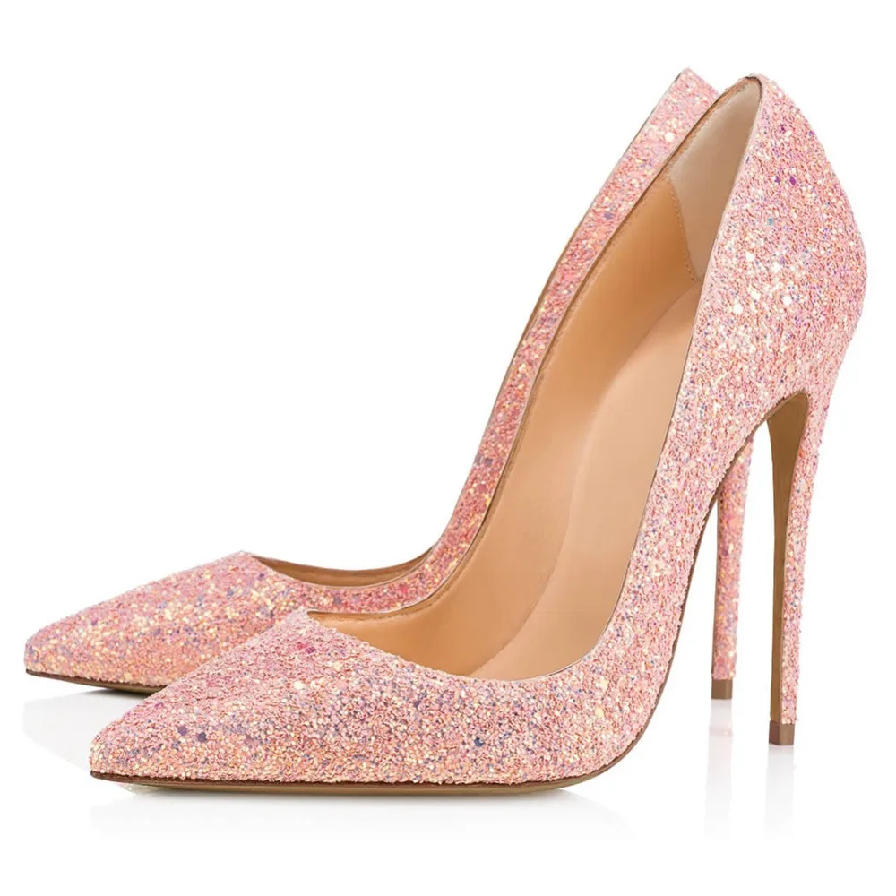 

Ladies Bling Bling Pink Sequins Shallow cut Pumps Pointed Toe Stilettos Glitter Bridal High Heel Party Shoes