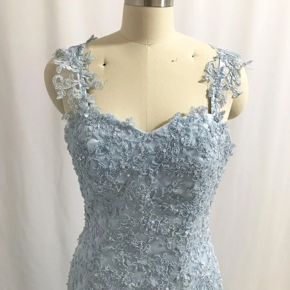 Robe de soirée sirène dos nu perlée, bleu, appliques chérie, robe de créateur éducative