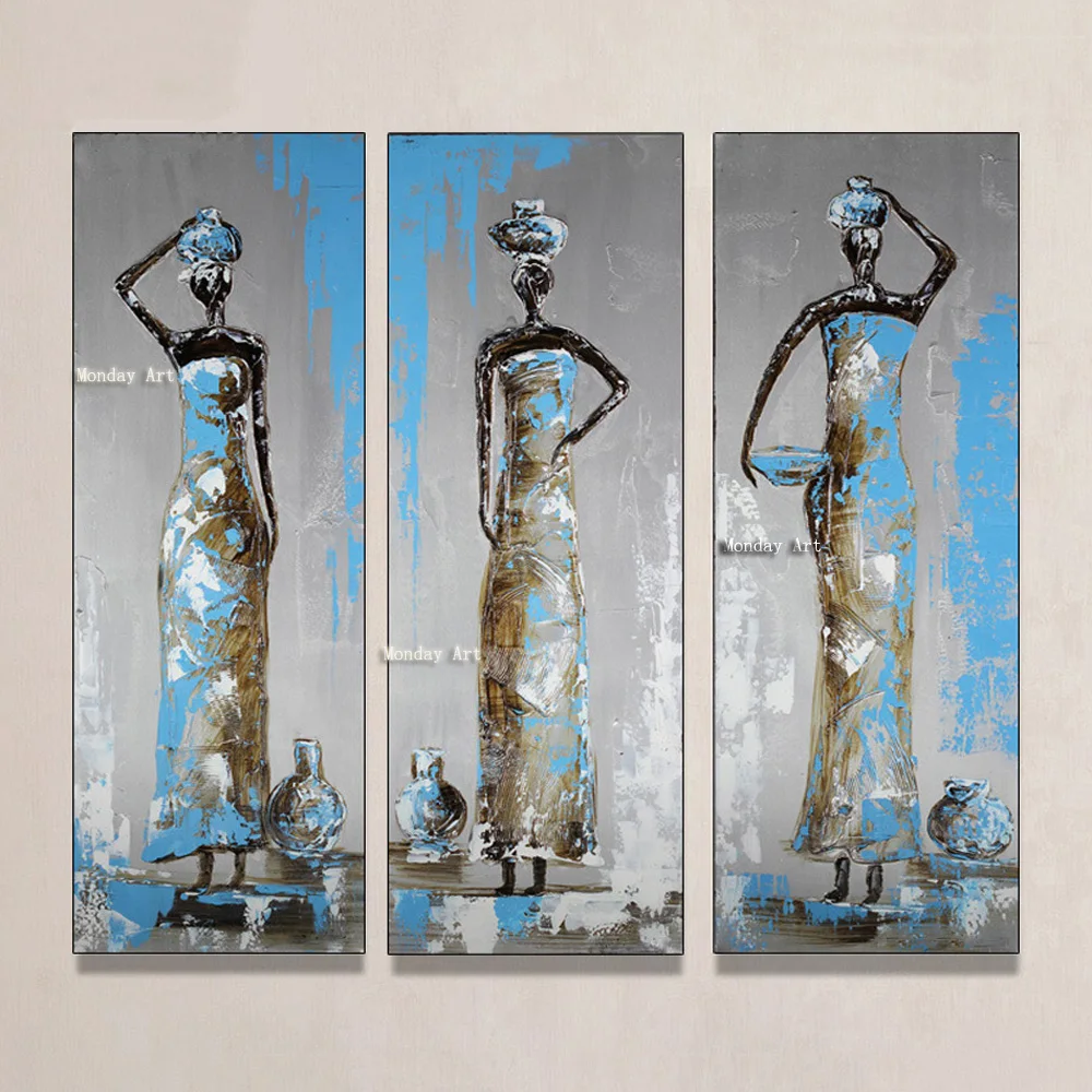 3 Pannel Artwork Home Decoration Hand Painted Abstract African Canvas Oil Paintings Woman Figure oil Painting Wall Picture gift