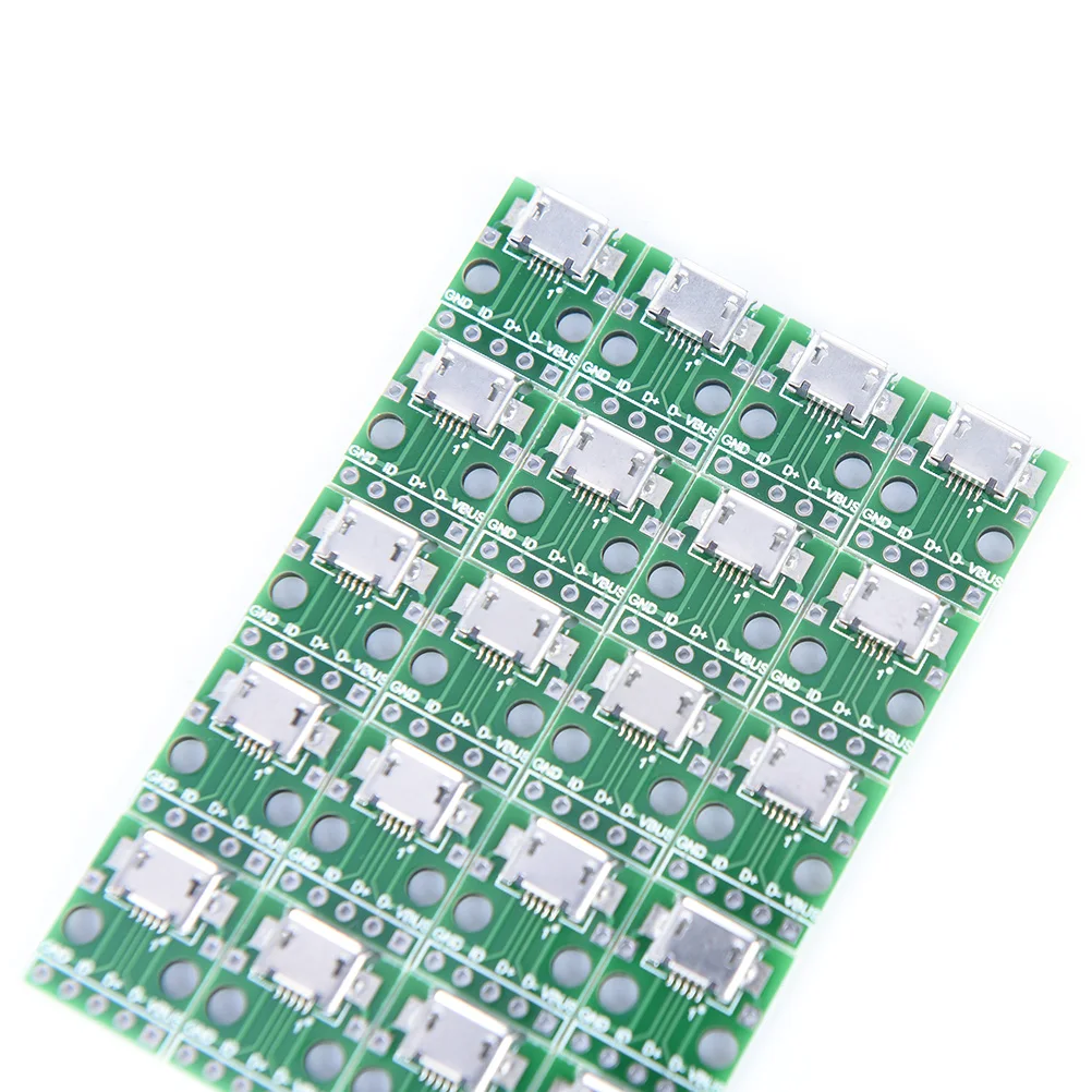 20pcs Female 5-Pin Pinboard 2.54mm Micro USB PCB Type Mini Micro USB to DIP 2.54mm Adapter Connector Module Board Panel