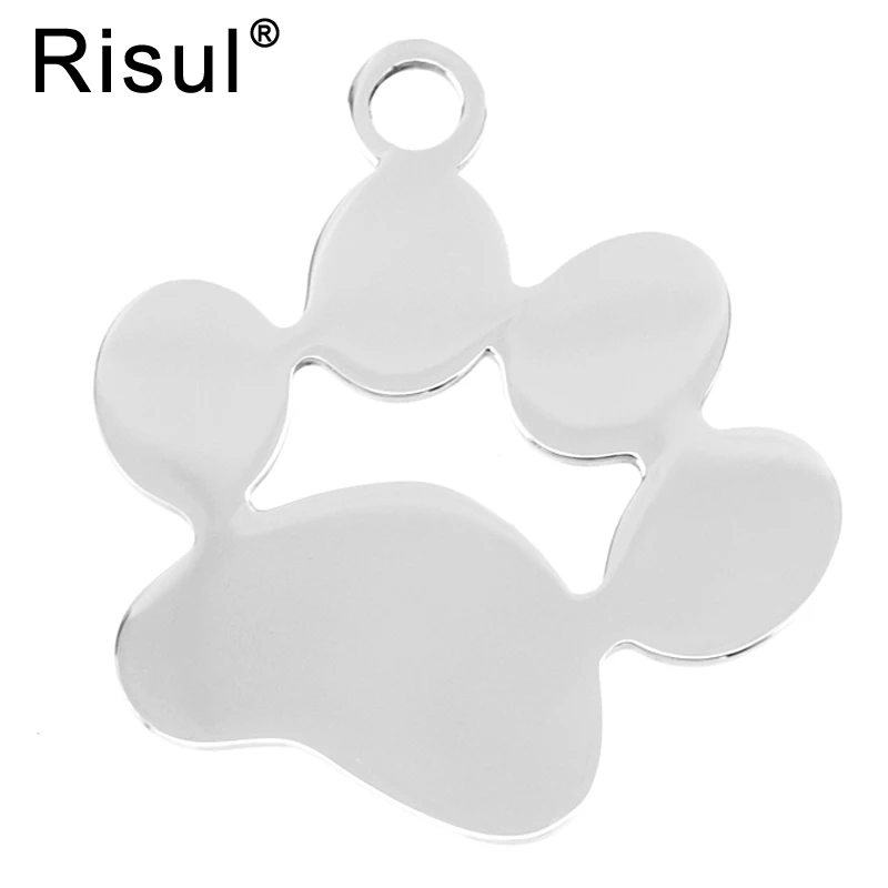 Risul 10ocs Big Dog paw Cat paw Pendants Pet blank ID tags DIY print dog tag Both sides mirror polish Stainless steel wholesale