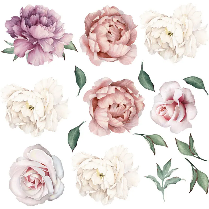 Peony Flower Combination Wall Sticker TV Background Living Room Bedroom Home Decor Gift Wallpaper PVC High Quality Art Decals