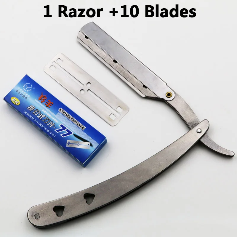 

1set Men Straight Barber edge stainless steel Razors Folding Shaving Knife Hair Removal Tools With 10pcs Blades 77-02