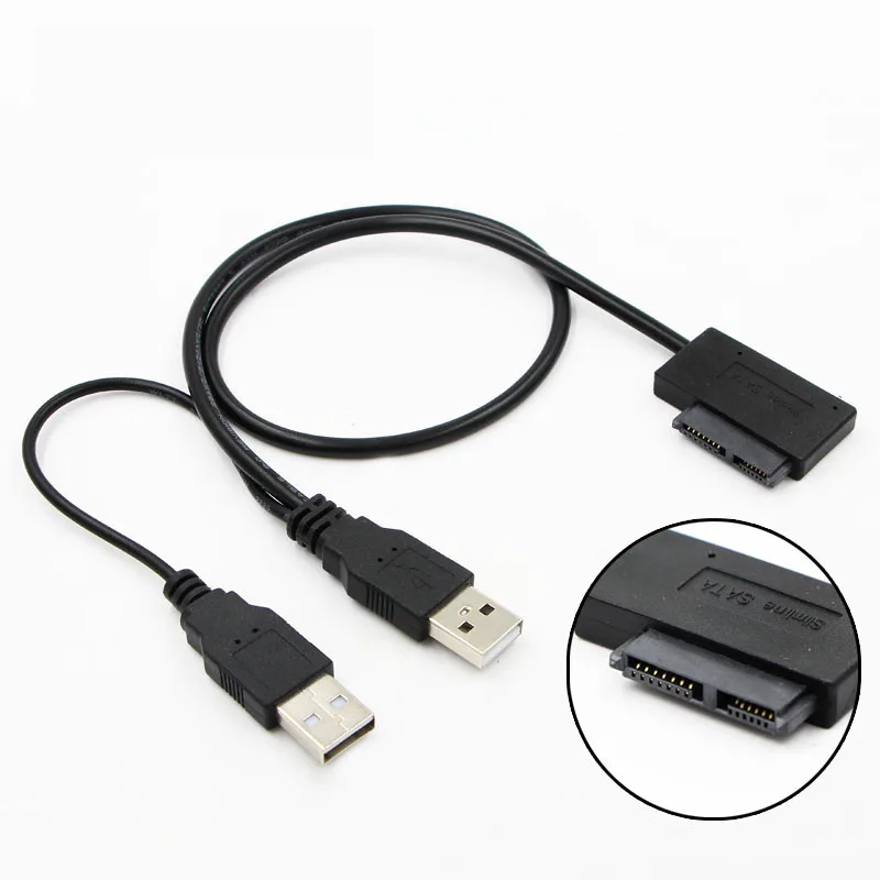 

USB 2.0 to 6+7 13Pin Slimline Slim SATA Cable with External USB2.0 Power Supply for Laptop CD-ROM DVD-ROM for HDD Caddy