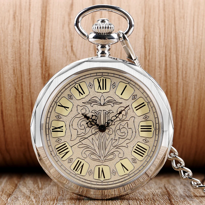 Reloj De bolsillo clásico para hombre y mujer, accesorio mecánico De plata, con cadena