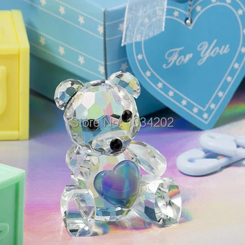 Free shipping 50pcs/lot Wedding items-- Baby shower choice Crystal Collection Teddy Bear Favors figurines blue box