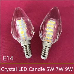 New Design E14 LED crystal Candle Bulb light 5W 7w 360 Degree candle light 440lm warm/cold white lamp for indoor AC 220V