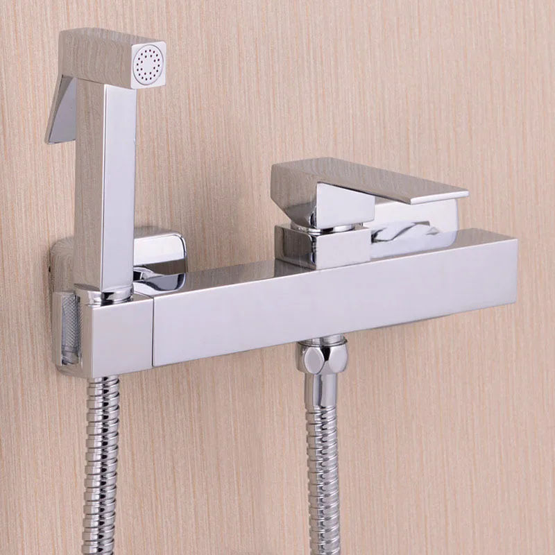 

Toilet Brass Hand held Bidet Spray Shattaf + Hot & Cold Water Valve Mixer with Holder + Hose sprayer Jet