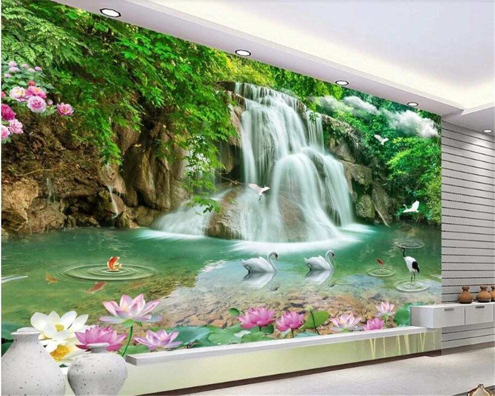 

beibehang Eye-catching personality large silky 3d wallpaper stereo landscape waterfall 3D TV background wall papers home decor