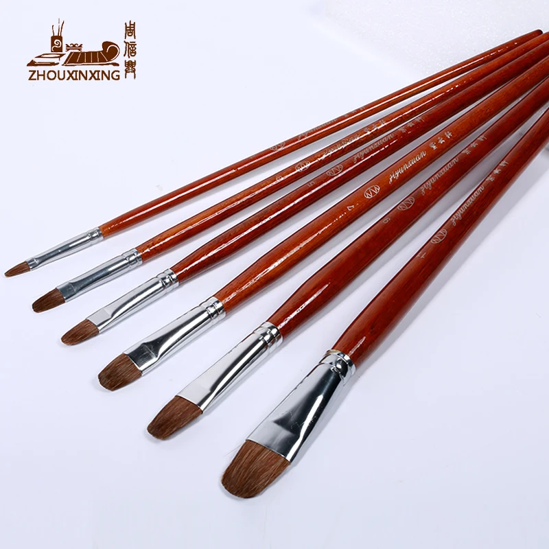 

6pcs/set Weasel hair round head wood rod gouache watercolor oil paint brush artists acrylic paints art teaching student training