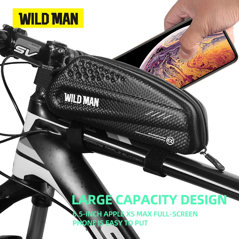 WILD MAN Bicycle Bag Top Tube Pannier Rainproof Waterproof Front Frame Bag EVA Hard Shell Carbon PU MTB Road Bike Accesorios