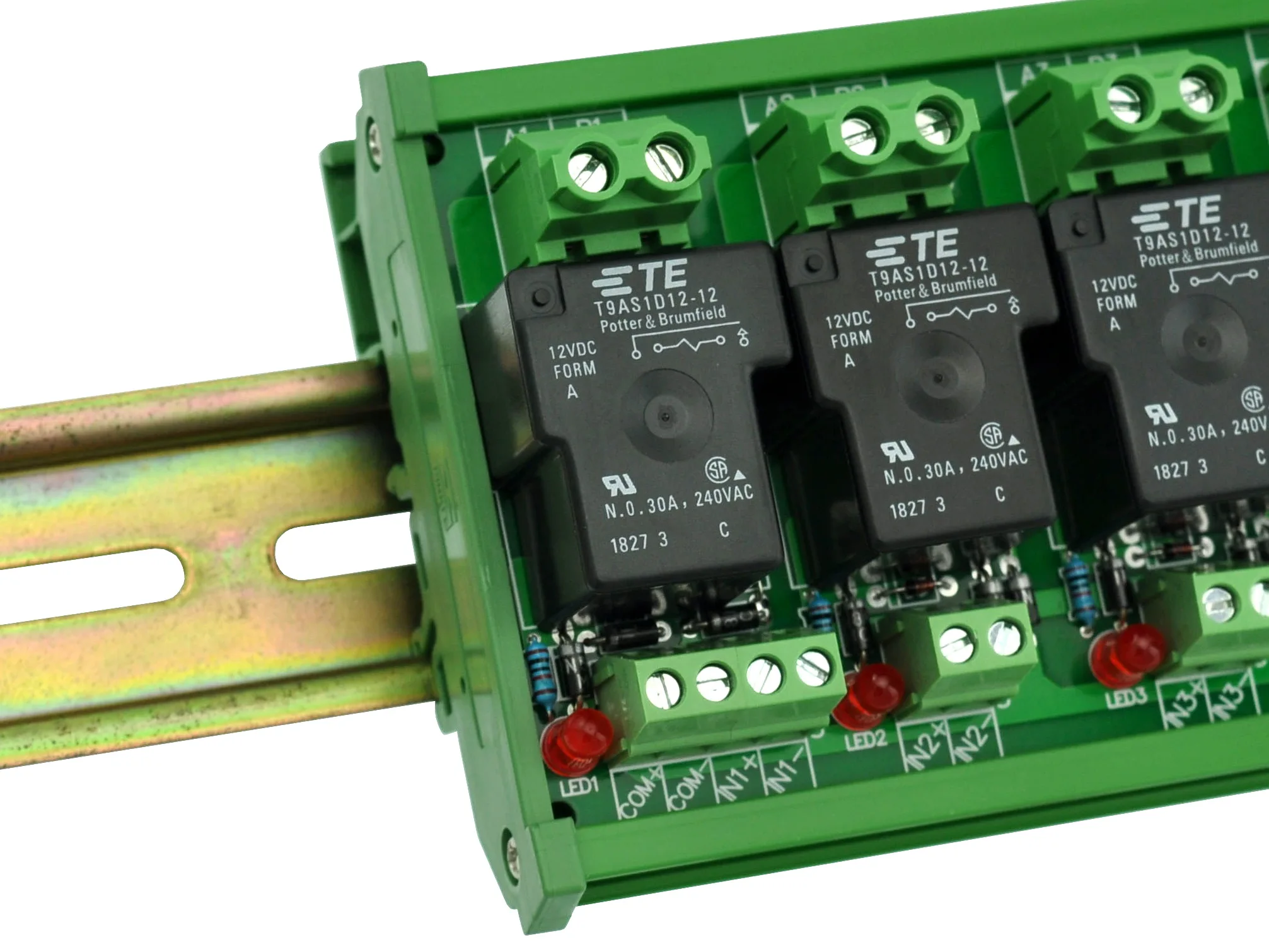 CZH-Labs DIN Rail Mount 12V Passive 8 SPST-NO 30Amp Power Relay Module.