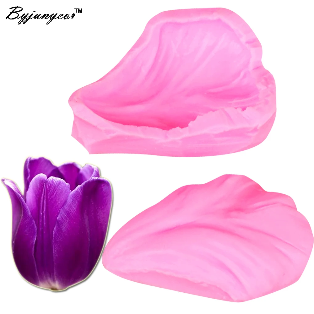 Byjunyeor M155 Tulip Flower Leaf Folder Silicone Mold Fondant Cake Decorating Tool Clay Clamp Kitchen Baking Molding Tool 2pcs