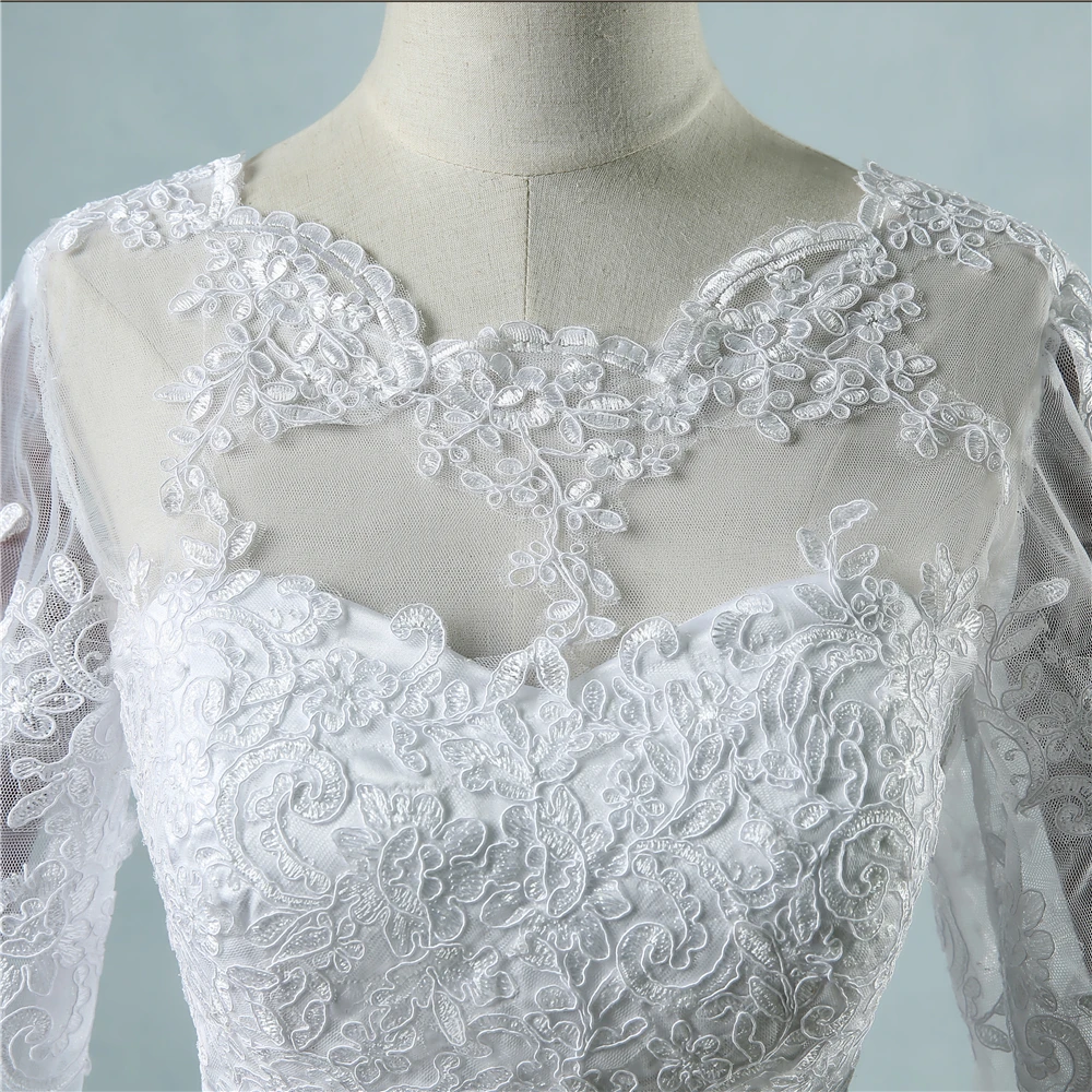 Personnalisé ZJ9065 Corset 2025 robes de mariée blanches avec bord en dentelle grand Train manches longues pour les mariées formelles grande taille 2 26 W