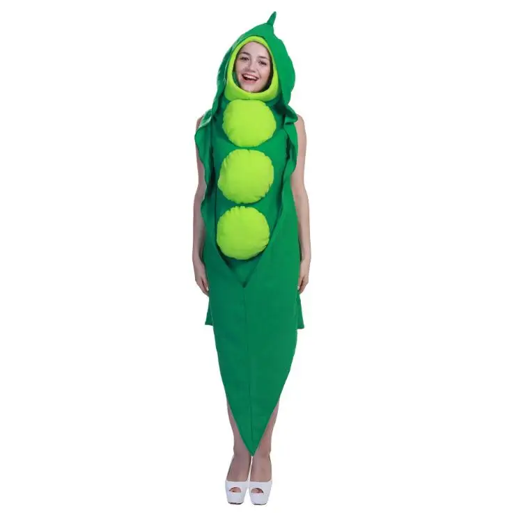 Disfraz divertido de fiesta de Halloween para adultos, traje de vaina de guisante verde, mono con capucha, ropa bonita de Navidad para mujer