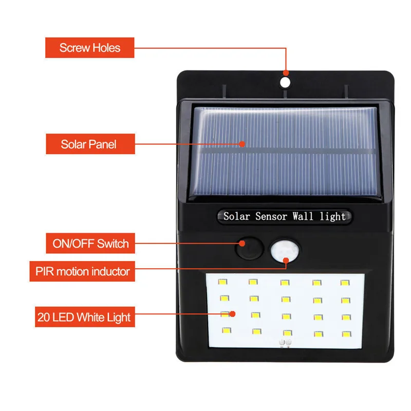 120 LED 3 Modes Solar Power PIR Motion Sensor Wall Light Outdoor Waterproof Bright Energy Saving Yard Garden Wall Lamp