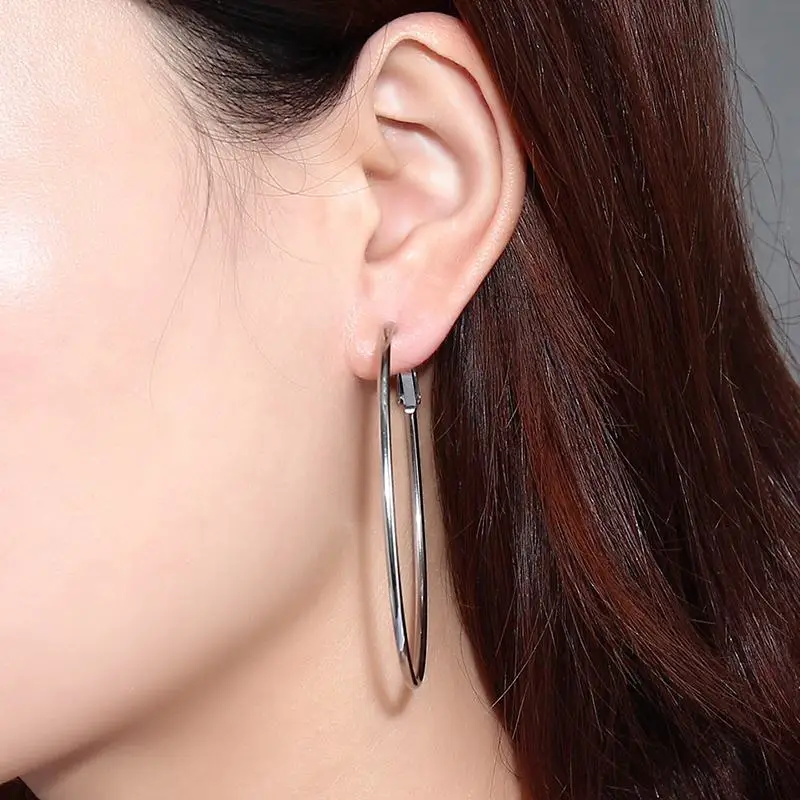 Meaeguet Stainless Steel Elegant Women\'s Exaggerated Big Circle Hoop Earrings Simple Loop Earring Jewelry Brinco