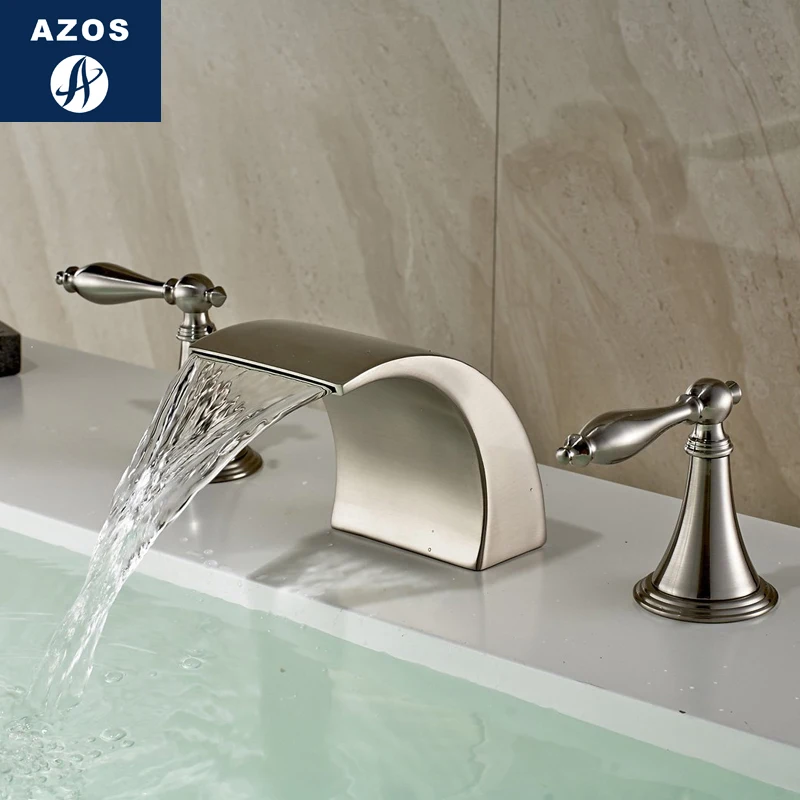 Azos Split FaucetWaterfall Waterfall Brass Nickel Brushed Cold and Hot Switch  Shower Room Basin Hotel Double Handle Three Holes