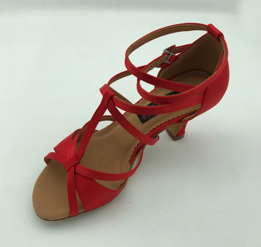 Sapatos de dança latina profissional para mulheres, sapatos de cetim vermelho, salão de baile elegante, salsa, tango, casamento e festa, 6232R