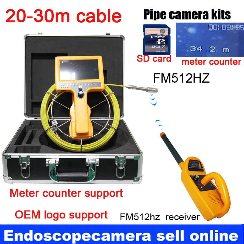 

30M waterproof meter counter DVR Drain Sewer Inspection Video Camera video Endoscope camera Borescope camera with 512hz receiver