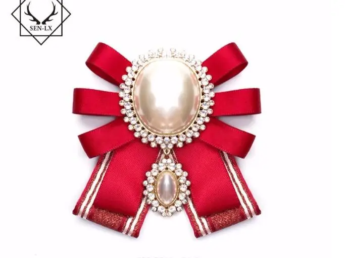 Broche de corsage tissu pour femme | Nouveauté femme, mode 2017 femme université, vent, grande perle, nœud papillon, rétro broche