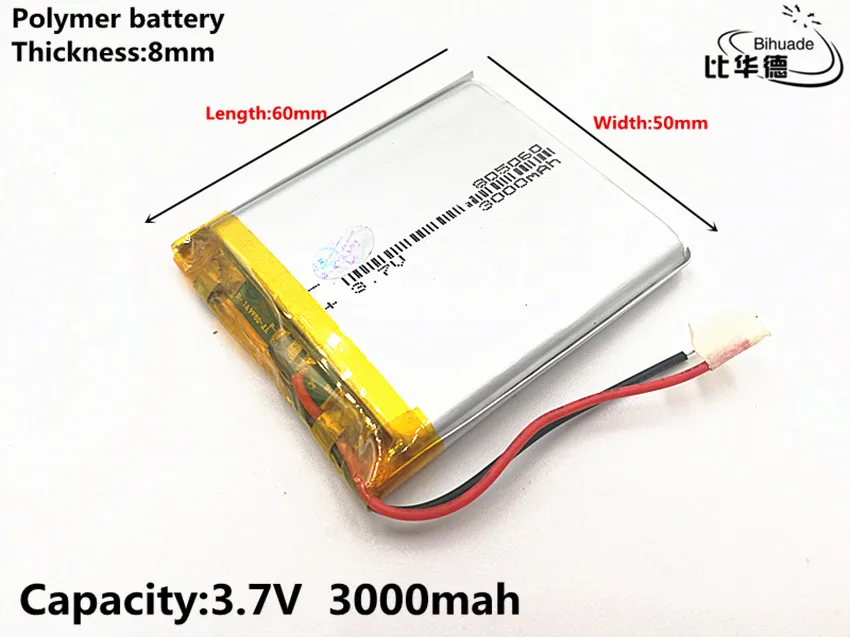 2 sztuk/partia dobrej jakości 3.7 V, 3000 mAH, 805060, polimerowa bateria litowo-jonowa/akumulator litowo-jonowy do TOY, POWER BANK, GPS, mp3, mp4