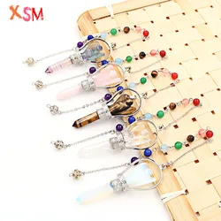 XSM Natural Stone Crystal Hexagonal Pendulum Angel Pendant Spiritual Reiki Healing Pendants 7 Chakra Chain Charms Jewelry 1 Pcs