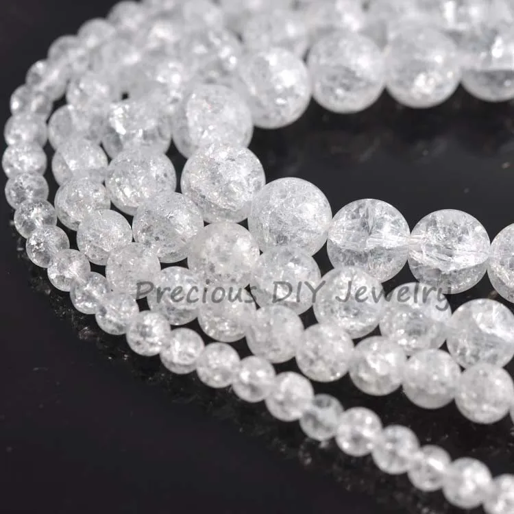 Natural White Cracked Crystal Round Beads For Jewelry making DIY 1 strand Pick Size 6mm 8mm 10mm 12mm TRS0004