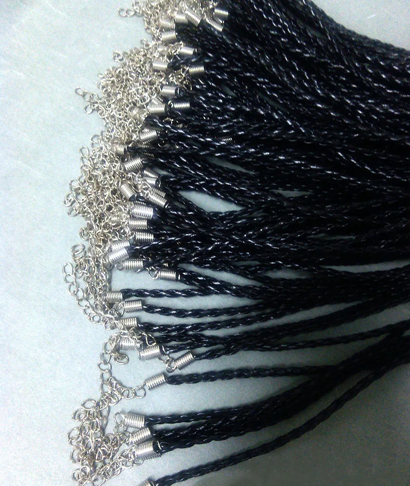 Fast ship Wholesale 3mm Black twist shape Leather Cord Necklace Rope 45cm Chain Lobster Clasp DIY Jewelry Accessories 100pcs/lot