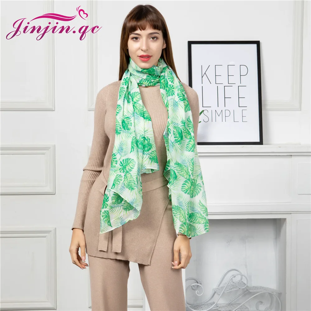 

Jinjin.QC Autumn Femme Scarf Shawls and Wraps Scarves For Women Leaf Printing New Item High Quality Long Soft Wrap Ladies