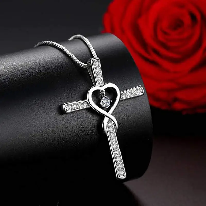 Top Quality Silve 925 Lady Pendant Necklace Jewelry Female Fashion Crystal Cross Necklace For Women Clavicle Accessories Male
