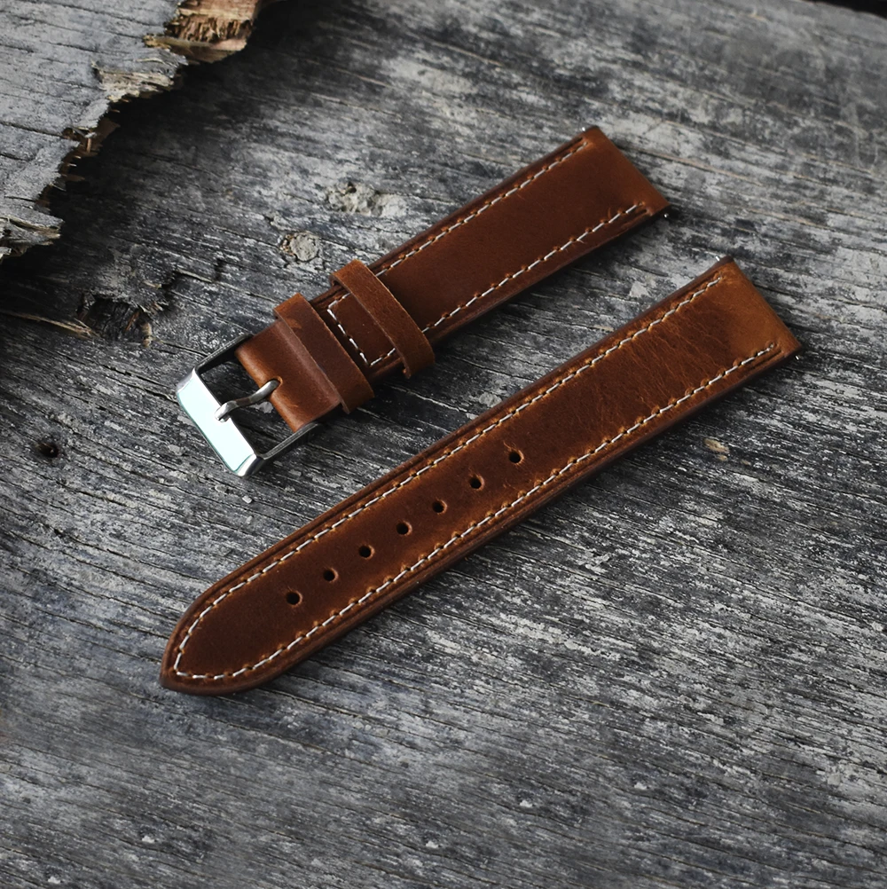 Onthelevel Handmade Retro Genuine Leather Red wine Watch Band Strap 18mm 20mm 22mm Wrist Watchbands Belt Silver Polished Buckle