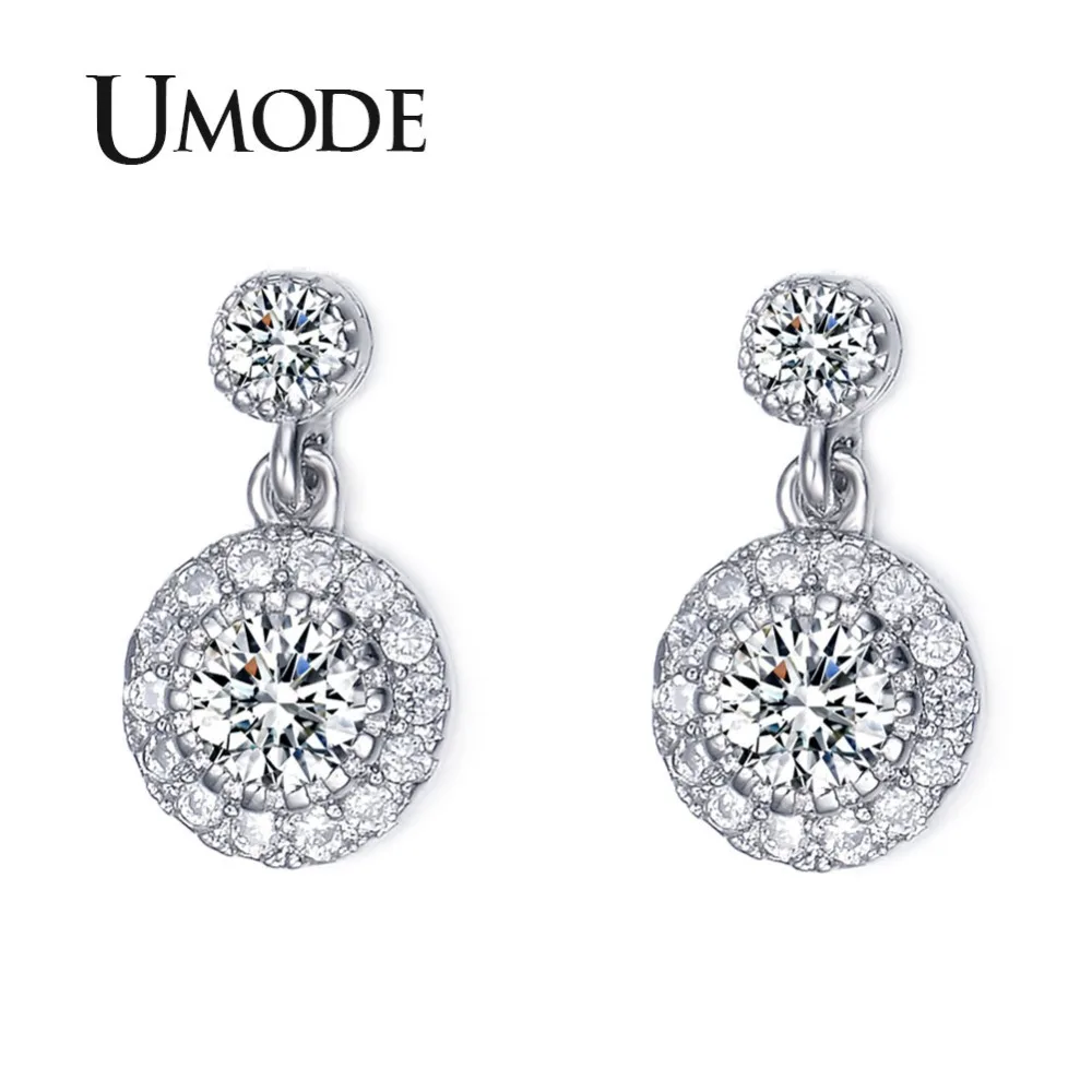 UMODE New Rhodium Color Stud Earrings with Top Quality Cubic Zirconia Women Earrings Free Drop Shipping UE0097