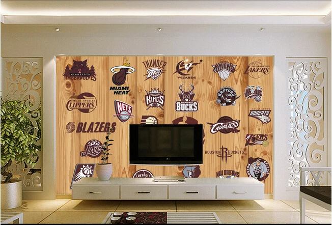 

Custom papel DE parede infantil basketball team standard wood grain for children room living room TV wall vinyl papel DE parede